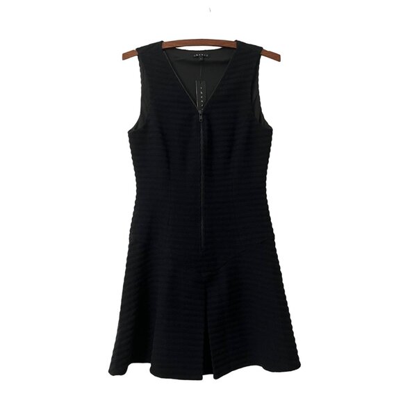 Theory Black Sayidres Tweed Front Zipper Sleeveless Fit Flare Mini Dress 2 NEW - Picture 1 of 5